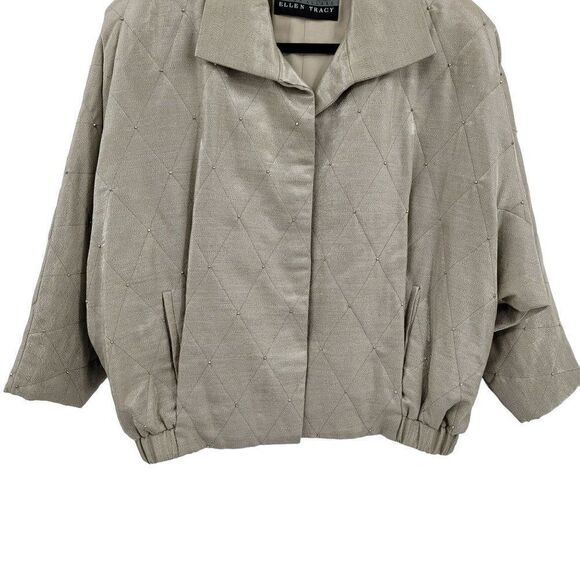 Vintage 80's Linda Allard Jacket Linen Formal Quilted Metallic Gold Bomber S - Picture 8 of 12